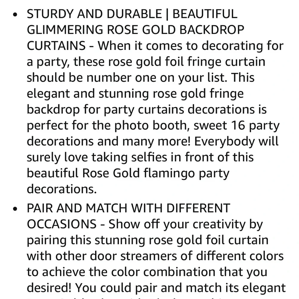 NWT Rose Gold Metallic Fringe Backdrop Party Birthday Curtains